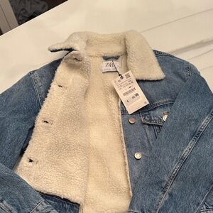 Zara Light Blue Denim Jacket with Cream Lining